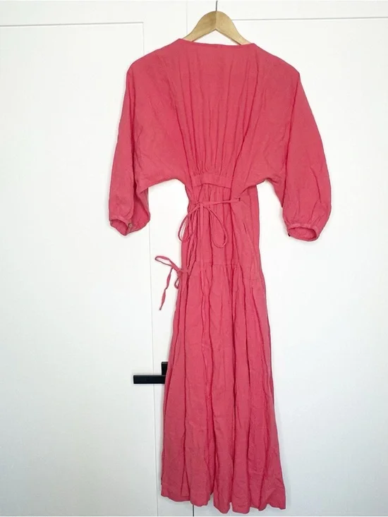 Free People Endless Summer On The Move Midi Dress small Wrap Pink Hibiscus coral - Picture 7 of 11